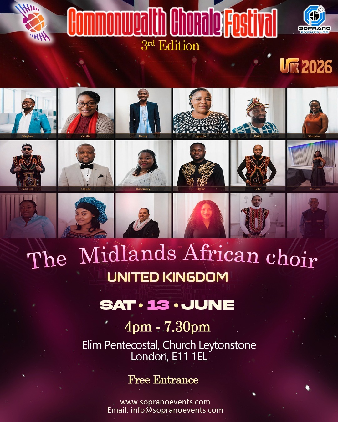 Commonwealth Chorale Festival 3rd Edition flier featuring The Midlands African Choir UK